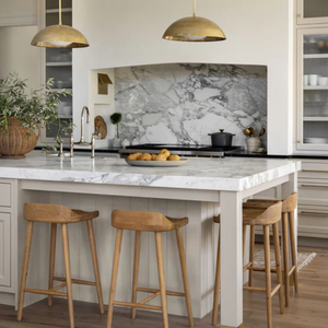 Minimalist Solid Teak Wood <b>Bar</b> Chair with Sculpted Seat and Footrest for Kitchen Island, Cafe and <b>Bar</b> - Product Image 1