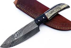 Couteau de chef japonais en acier Damas forgé à la main, couteau de cuisine, manche en bois Pakka avec étui en cuir - Product Image 5