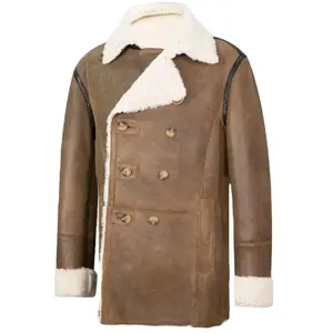 Buy Best High Quality Style Winter Mens Tan Sheepskin Pea Coat High Quality Of Material Best Sheepskin Leather Coats