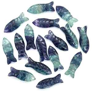 Cuentas de Piedras Preciosas Talladas en Forma de Pez de Fluorita Multicolor de 23X9 MM, Dijes de Cristal con Forma de Pez para Joyería - Product Image 3