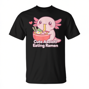 Maglietta con simpatico axolotl che mangia ramen, idea regalo promozionale per gli amanti della cibo kawaii - Product Image 2
