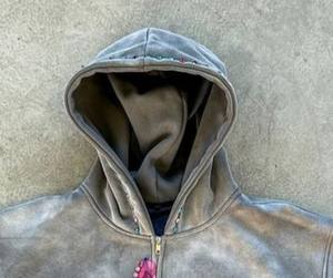 Sweat à capuche zippé avec strass coloré personnalisé 100% coton surdimensionné vêtements d'hiver pour hommes avec motif de lettres - Product Image 4