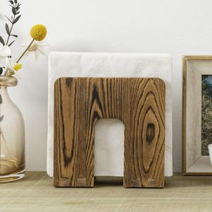 <b>Napkin</b> Holder for Table Rustic Burnt Solid Wood Tabletop Paper <b>Napkin</b> <b>Dispenser</b> with Arch Shaped Cutout Upright Dining - Product Image 3