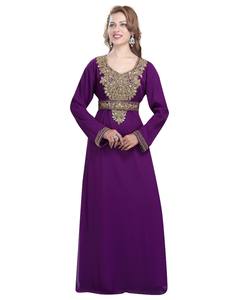 Georgette violette brodée zari travail islamique-caftans - Product Image 1