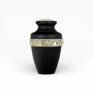 Urna Conmemorativa Negra Mate con Elegante Banda Decorativa Dorada y Silueta Clásica para un Recuerdo Atemporal - Product Image 1