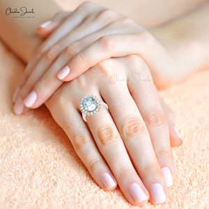 ชุดแหวนเจ้าสาวสีทองขาว14K สำหรับงานแต่งงานอัญมณีพลอยอความารีน3.50ct และเพชรสีขาว2.0มม. สำหรับงานเลี้ยง - Product Image 3