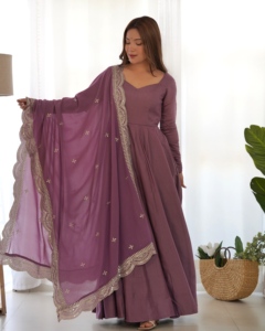 FULLY FLAIR ANARKALI with DUPPTA SET PENT READY to WEAR Faux <b>Fur</b> Party Wear - Product Image 5