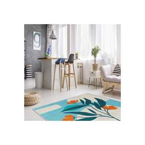 Conjunto de alfombra de área impresa digital con figura de rosa azul-naranja Diseño de alfombra elegante para decoración del hogar - Product Image 2