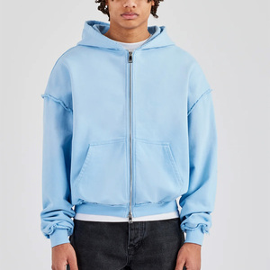 Sweat à capuche brodé de luxe personnalisé Streetwear Sweat à capuche en polaire vierge Vintage surdimensionné délavé à l'acide délavé au soleil en détresse Sweat à capuche zippé - Product Image 4