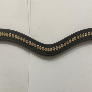 Banda decorativa de alta calidad para cejas de caballo, banda de cuero de canal vacío, con cristales dorados grandes insertados, para caballos y cejas, proveedor a granel - Product Image 4