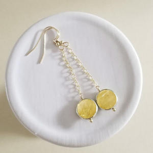 Boucles d'oreilles pendantes en forme de pièce de monnaie en citrine, pierre précieuse naturelle jaune, plaqué argent, bijoux faits à la main pour femmes - Product Image 1
