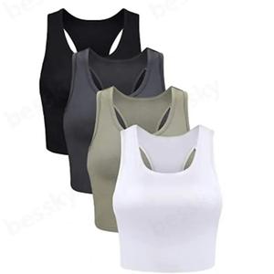 Venta caliente Casual Basic Pullover Nylon Camisetas Slim Fit Manga Color sólido Crop Tops para mujeres Tank Top Gym - Product Image 2