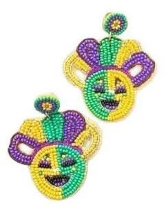 Combinaciones de Colores Festivos Brillantes, Pendientes 100% Hechos a Mano con Bordado de Cuentas, Diseños Auténticos del Festival de Mardi Gras, Hechos en India - Product Image 3