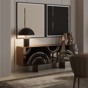 Luxury Wave Design Wooden <b>Sideboard</b> Modern Living Room Buffet Cabinet with Melted Glass Doors - Product Image 2