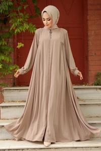 Abaya tendance pour femme, brodée, à manches plissées, col bateau, longueur ras du sol, en tissu doux, séchage rapide, respirante, légère, pour le quotidien et le bureau - Product Image 5