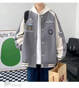 แจ็คเก็ตเบสบอลทีมตัวแทนของผู้ชายสำหรับฤดูใบไม้ผลิเสื้อโค้ทแฟชั่นมหาวิทยาลัยปักโลโก้ด้านหน้า - Product Image 4