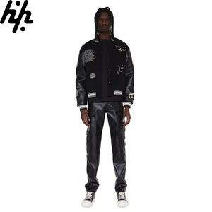 OEM venta al por mayor de calidad superior negro Letterman Varsity chaqueta personalizada bordado mangas de cuero fabricado invierno de talla grande - Product Image 6