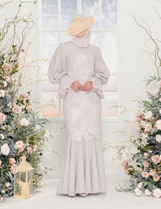 Robe modeste SIPO 2 ensembles Baju Kurung Borong broderie avec dentelle couleur unie coton Vietnam Pahang Polyester Abaya par Sipo - Product Image 2