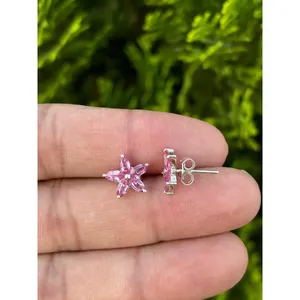 Natural Pink Sapphire Floral <b>Stud</b> <b>Earrings</b> 925 Sterling Silver Handmade Fine Gemstone Jewelry Wholesale Supplier - Product Image 2