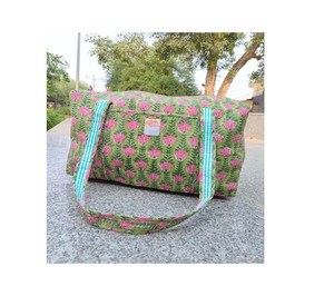 Bolsa de lona acolchada bohemia de gran tamaño hermoso estampado de bloques Compañero de Viaje de algodón hecho a mano colorido dos correas estilo de moda - Product Image 1