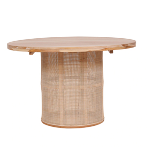 Table à manger ronde de style européen en bois de teck avec détails en rotin pour maison appartement hôtel villa pour meubles de salle à manger - Product Image 1