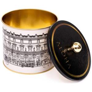 1.7L Vintage Cityscapes Ilustración Metal redondo Recipiente Perilla Mango 140x125mm Almacenamiento de alimentos y contenedor - Product Image 1