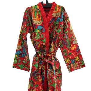 Вшитое вручную индийское винтажное зимнее хлопковое кимоно Kantha, Легкое женское длинное пальто, подарок для нее по оптовым ценам от производителя