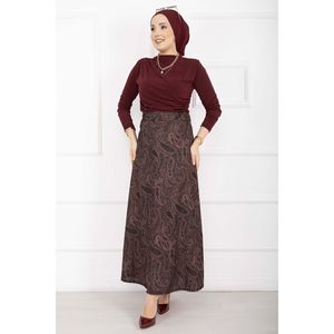 Burgundy Satin for Scuba <b>Skirt</b> Shawl Pattern XS Knee-Length Empire Waistline Breathable Soft Spandex Nylon Decorated Ruffles - Product Image 4