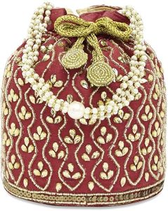 Top Modern Fancy Potli Purse With Golden Embroidery Handmade Woman <b>Wristlet</b> Ethnic Potli Batwa Purse - Product Image 6