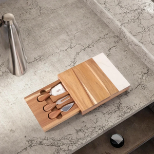 Plateau à fromage en bois et marbre de luxe |   Planche à découper et à servir écologique pour le fromage, le pain, les fruits et les collations - Product Image 1