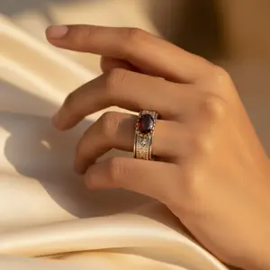 Anillo de Plata 925 con Granate, Joyería Fina para Mujer, Regalo de Aniversario con Baño de Rodio, Engastado con Piedra Preciosa con Baño de Rodio - Product Image 3