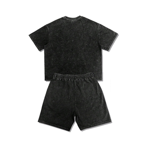 Vente flash : Ensemble de survêtement court pour homme en coton ample, couleur unie, avec design en strass sur le devant, tee-shirt et short simples personnalisés - Product Image 5