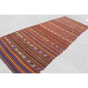 Tapis vintage, tapis turc de 5,1 x 13,1 pieds, tapis en laine bleu style sud-ouest - Product Image 2