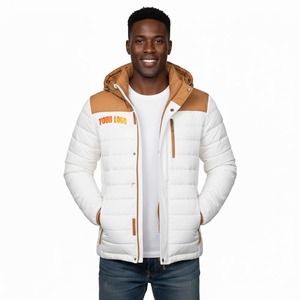 Chaqueta Acolchada de Invierno para Hombre, con Cuello Alto, Diseño de Bloques de Color Blanco y Marrón, Dos Tonos - Product Image 4