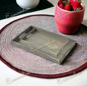 Mesita de noche de bambú gris, organizador de bandeja de madera rectangular, cocina, sala de estar, sofá, diseño clásico, bandeja de servicio de madera - Product Image 3