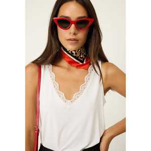 Blusa Casual de Mujer con Manga Casquillo y Cuello Redondo, Detalle de Encaje, Estilo Diario, Logotipo Frontal, Talla XL, Tejido de Poliéster, Largo Corto, Otoño - Product Image 2