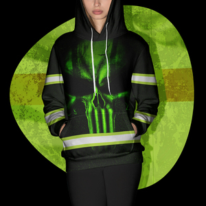 Sudadera con capucha personalizada Green 3D Skull Hi Vis con cintas reflectantes Camisas DE SEGURIDAD Sudaderas con capucha de alta visibilidad - Product Image 2
