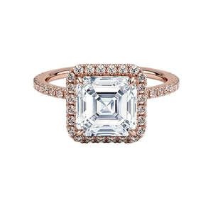 Bague en Moissanite 2 carats taille Asscher avec halo caché en or rose - Product Image 1