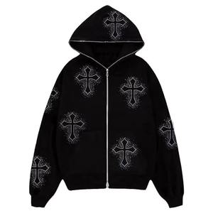 Premium Quality Winter <b>Men's</b> Rhinestone Hoodies with Zipper Waterproof 100% Cotton OEM Service - Product Image 1