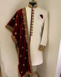 2022 élégant soie Sherwani étole robe belle Zardozi broderie fermeture éclair mouche fête de mariage porter grande taille disponible correspondant - Product Image 1