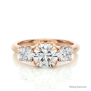 Anillo de compromiso de diamante CVD de corte redondo de 1,0 quilates, regalo de aniversario de tres piedras de oro amarillo para ella - Product Image 5