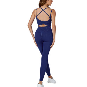 Nuevo conjunto de Yoga de 2 piezas de cintura media sólida para mujer de talla grande 100% algodón transpirable gimnasio Fitness Wear - Product Image 2