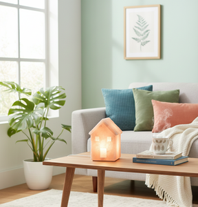 Lampe de sel de l'Himalaya en forme de maison, lumière rose chaude, cristal naturel, décoration sculptée à la main - Product Image 3