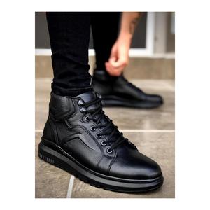 Ba0144 Interior y exterior de cuero genuino con cremallera Negro Hombres Deportes Medio Botines - Product Image 2