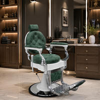 Fauteuil de Barbier Hydraulique Vintage en Cuir PVC Vert Inclinable avec Repose-Pieds pour Salon de Coiffure Professionnel