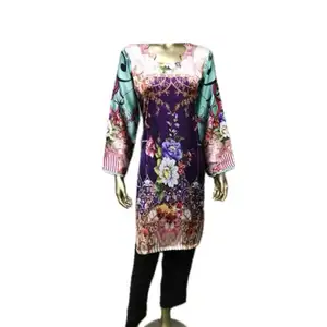 Diseños elegantes Ladies Readymade Digital Print Silk Kurtis de seda de la más alta calidad para mujeres Ropa india y pakistaní