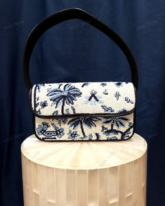 Bolso de Hombro con Cuentas de Palmera, Bolso de Noche Azul Marfil Hecho a Mano en India, Bolso de Fiesta Tropical de Lujo para Mujer, Bolso de Verano - Product Image 1