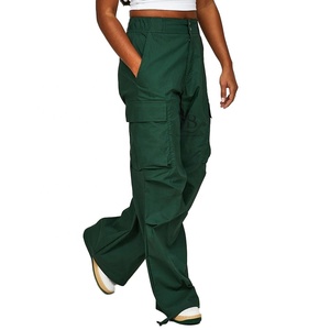 Nuevos pantalones Cargo holgados de pierna ancha de cintura alta, 4 bolsillos, pantalones con cordón de algodón 100%, pantalones personalizados para mujer, pantalones Cargo personalizados - Product Image 5