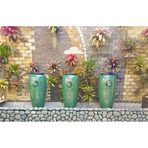 Grand pot d'eau décoratif en céramique pour jardin extérieur Pot de fleurs Feng Shui Poterie émaillée multicolore Cadeaux d'affaires Vietnam - Product Image 3