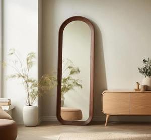 Handmade Walnut Art Deco <b>Round</b> Wall <b>Mirror</b> with Modern Wooden Frame Eco-Friendly Lightweight Hotel Home <b>Bathroom</b> Decor - Product Image 3